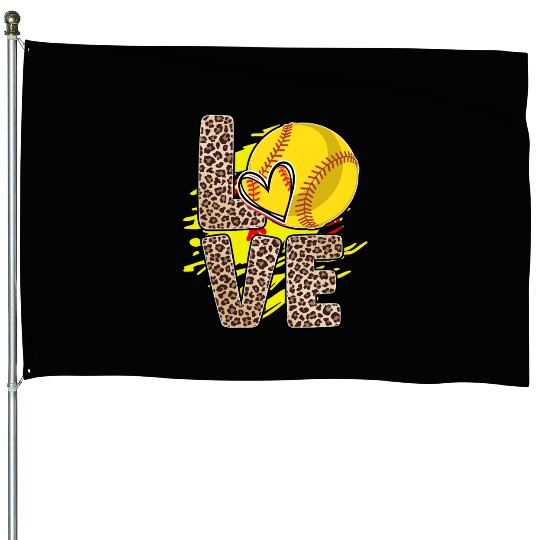 Leopard Print Love Softball Heart Neon Splash House Flags