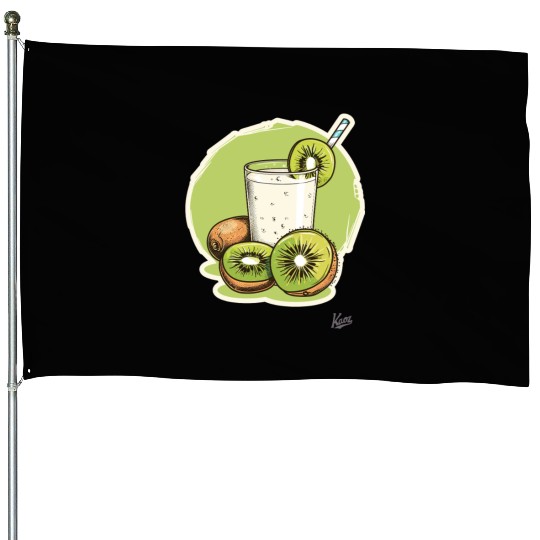 Kiwi fruit and juice with straw illustration House Flags