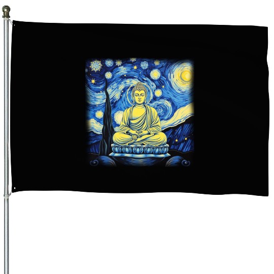 Starry Night Buddha Zen Art Inspired by Van Gogh House Flags