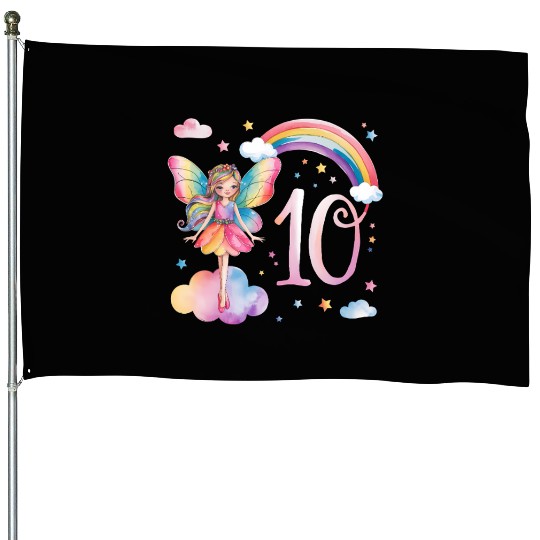 Magical Rainbow Fairy Elf 10th Birthday Girl House Flags