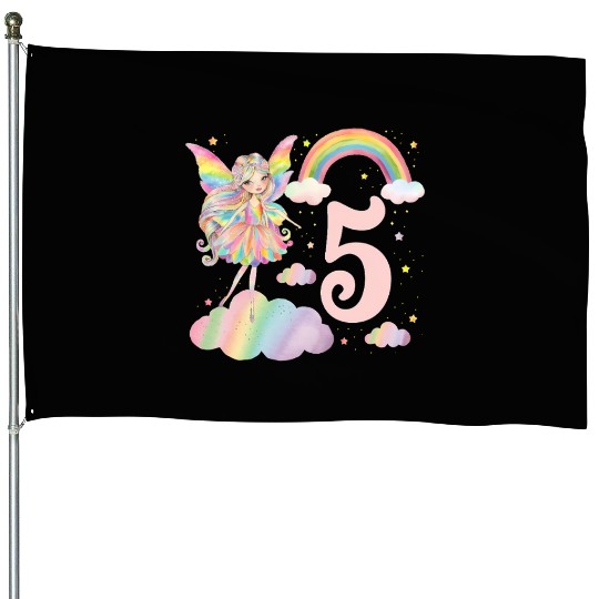 Magical Rainbow Fairy Elf 5th Birthday Girl House Flags