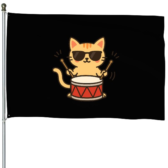 Drummer Cat With Shades House Flags