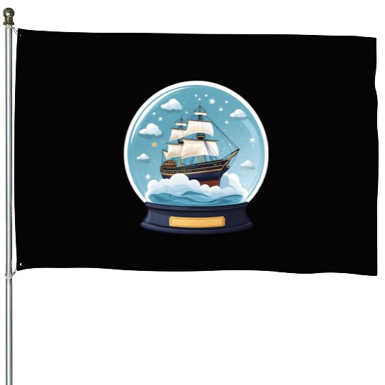 Fantasy Ship in Star Filled Snow Globe House Flags