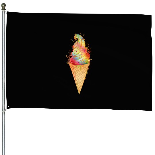 Artfully decorated ice cream in a waffle cone House Flags