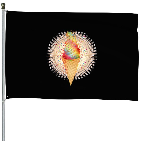 Artfully decorated ice cream in a waffle cone House Flags