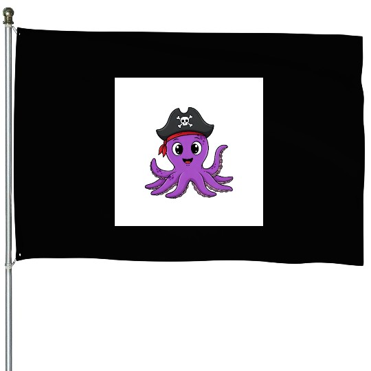 Friendly Octopus Pirate House Flags -Cute Ocean Animal