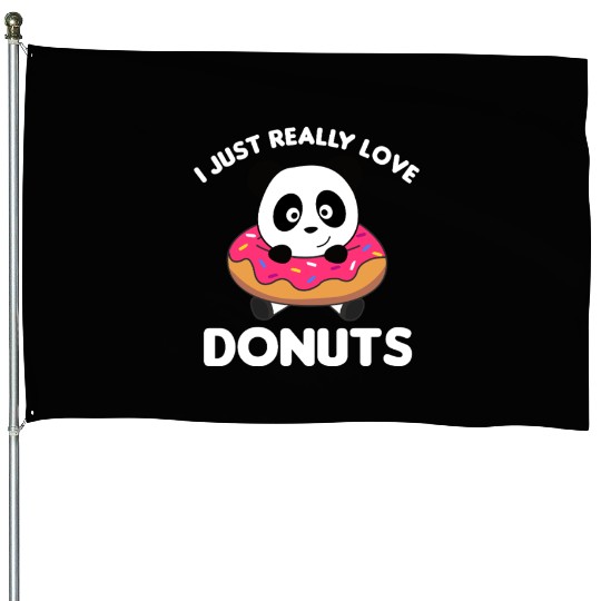 Sweet Panda Funny Animals In Donut Pink House Flags