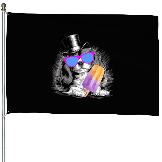 Cavalier King Charles Spaniel with a popsicle House Flags