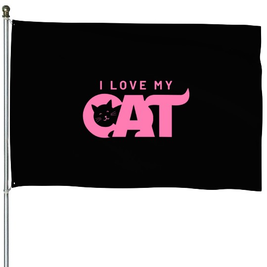 I Love My Cat – Cute Pink Cat Face Graphic House Flags
