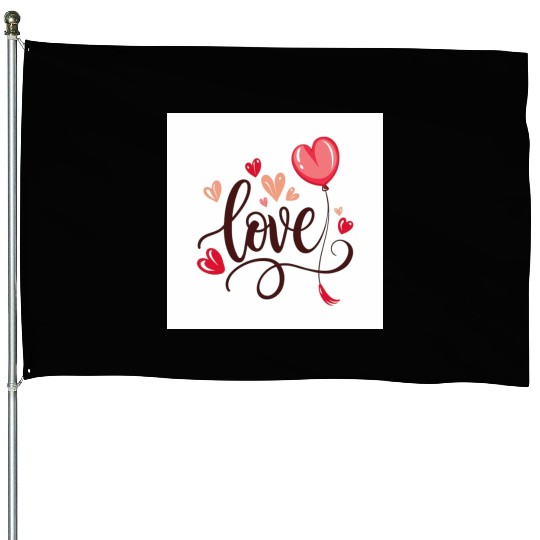 heart shaped balloon with word love House Flags