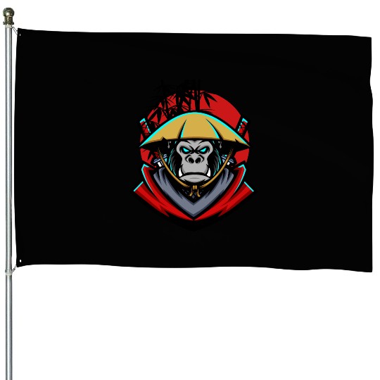 monkey samurai and bamboo sticks House Flags