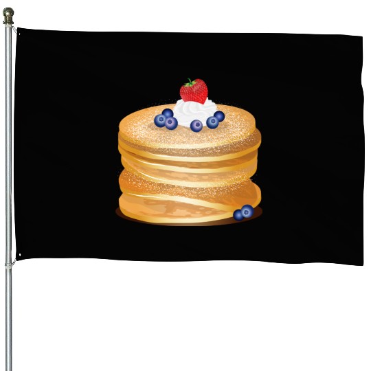 Charming pancake motif with cream and berries House Flags