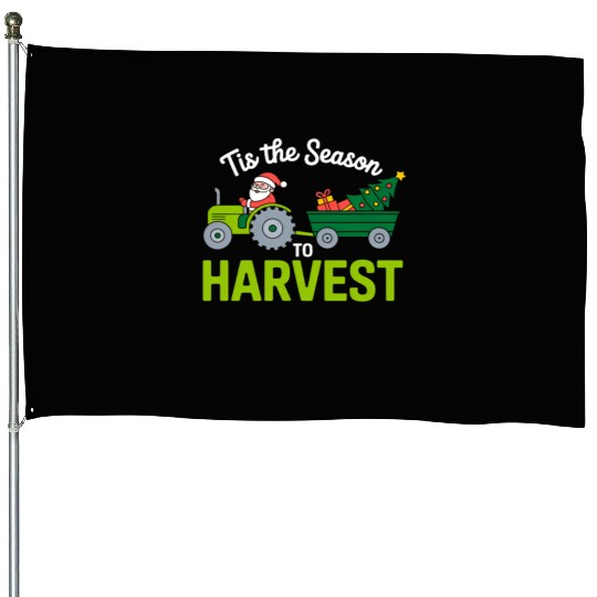 Tis The Season To Harvest Farm Tractor Christmas House Flags