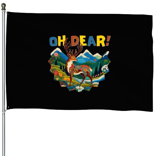 Oh-Dear-Wanderlust-Deer-in-Jungle-Tibetan-Folk-Art House Flags
