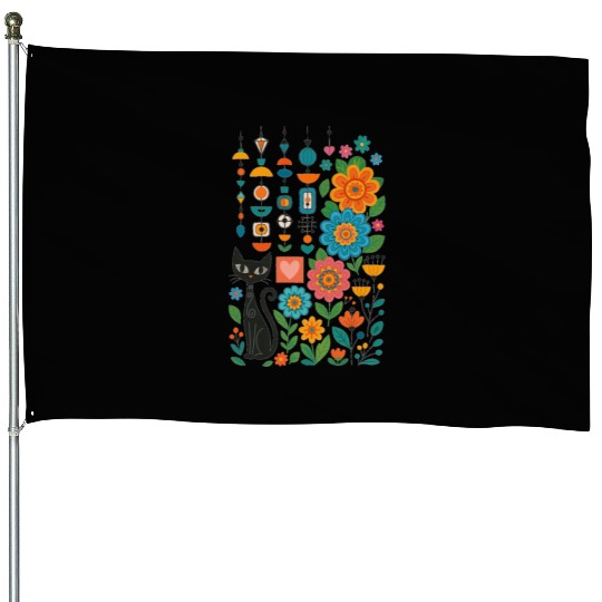 Midnight Cats Blooming Charms House Flags