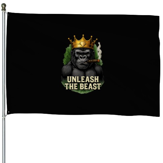 Alpha Gorilla King Smoking Crowned Ape Design House Flags