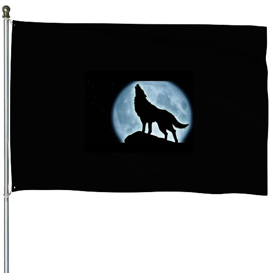 Wolf howling in the moonlight House Flags