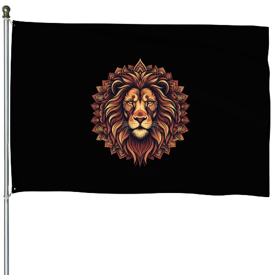 Majestic Lion Mandala Design House Flags