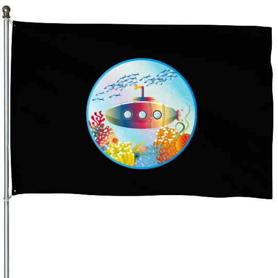 Colorful Submarine in a Tropical Coral Reef House Flags