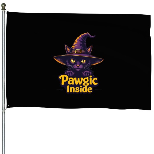 Enchanted Cat Witch House Flags Design