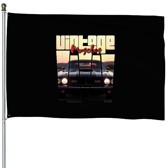 Vintage Muscle Car Sunset Poster Retro American House Flags