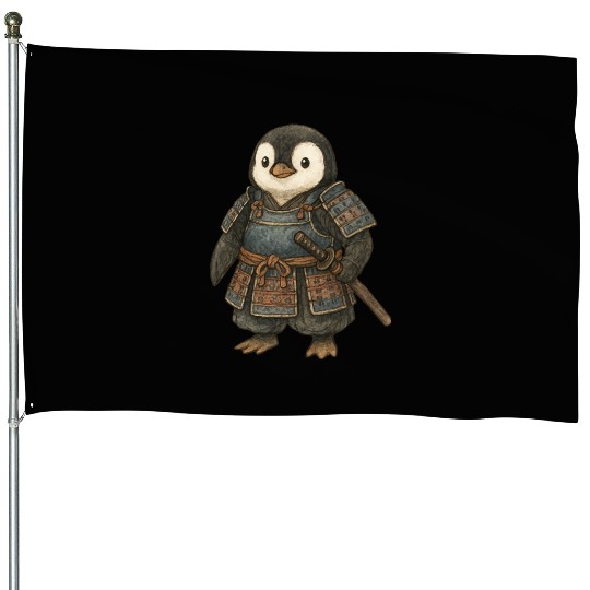 Historical samurai penguin with katana Japan cultu House Flags