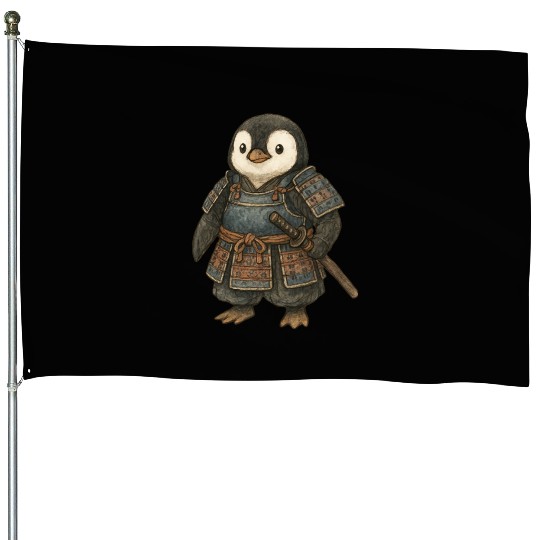 Historical samurai penguin with katana Japan cultu House Flags