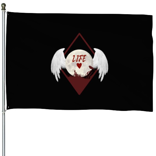 Moonlit Heart with Angel Wings (LIFE) House Flags