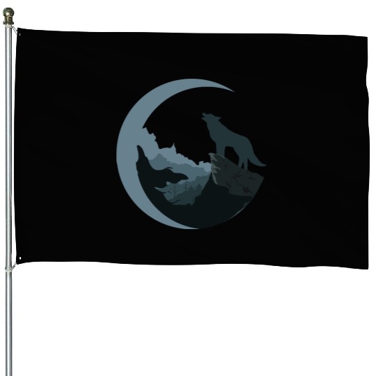 Wolf Moon Silhouette House Flags