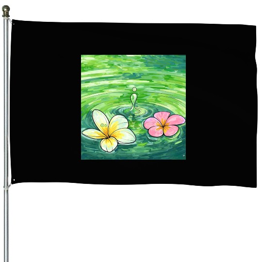 Serene Water Lilies Watercolor Design House Flags