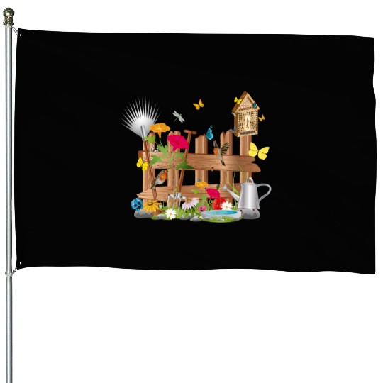 Lovingly designed colorful garden fence House Flags