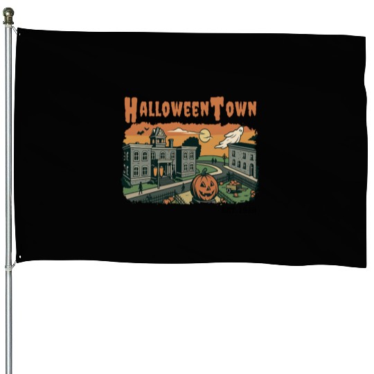 Halloweentown Spooky Sunset Scene – Vintage Hallow House Flags