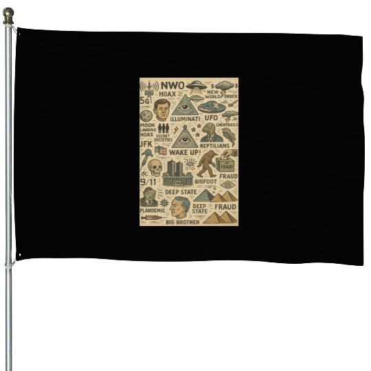 Vintage Conspiracy Theory Icons House Flags