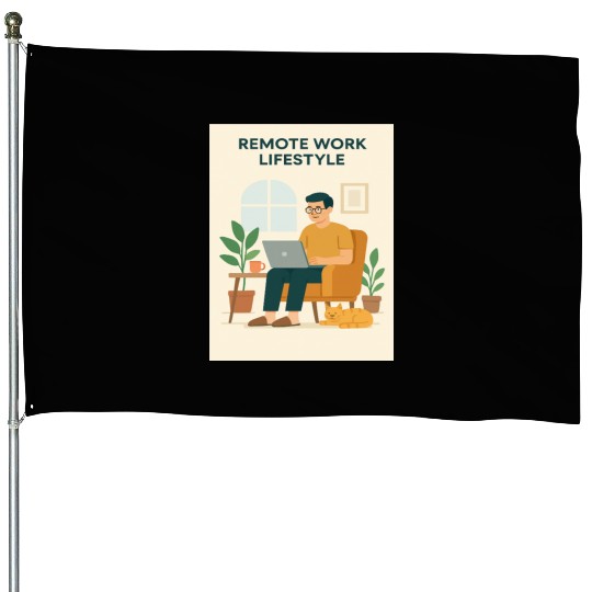 Remote Work Lifestyle Illustration House Flags