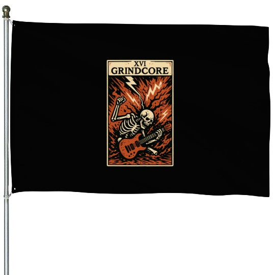 Grindcore Tarot Card – Explosive Skeleton Shred House Flags