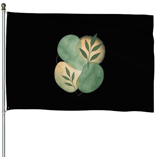 Organic Green Leaves Watercolor Design House Flags