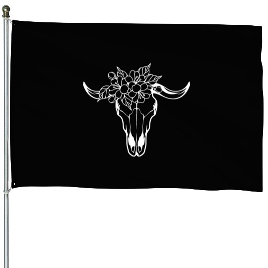 Floral Bull Skull Tattoo Design House Flags
