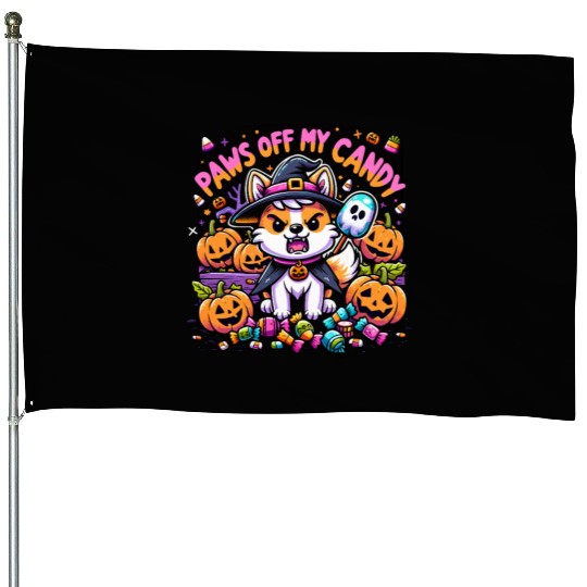 Halloween Welsh Corgi Witch Paws Off My Candy House Flags