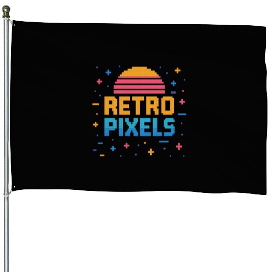 Retro Pixels – Neon 8-Bit Sunset Vibes House Flags