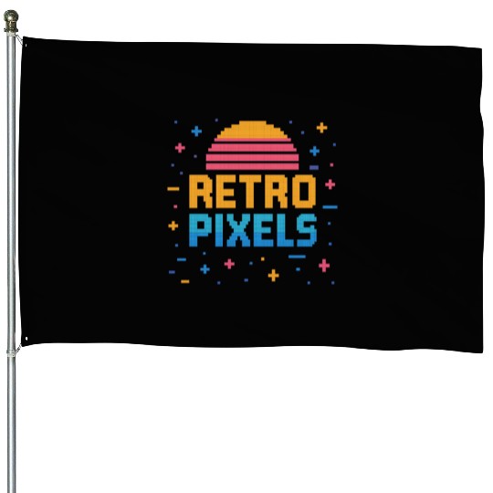 Retro Pixels – Neon 8-Bit Sunset Vibes House Flags