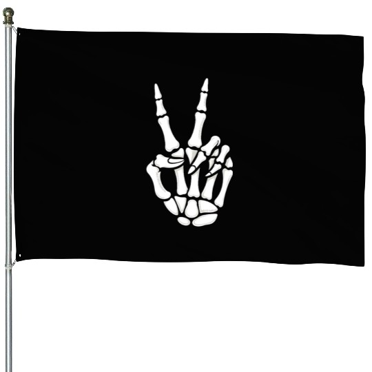 Skeleton Hand Peace Sign Cool Halloween House Flags