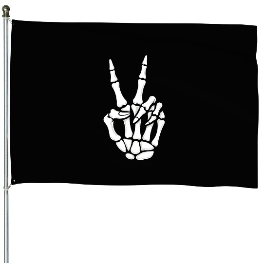 Skeleton Hand Peace Sign Cool Halloween House Flags
