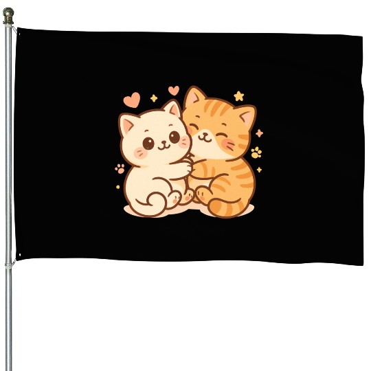Cute Kittens Embracing Heartwarming Design House Flags