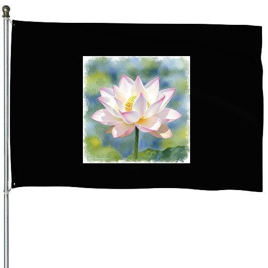 Serene Water Lily Floral Print House Flags