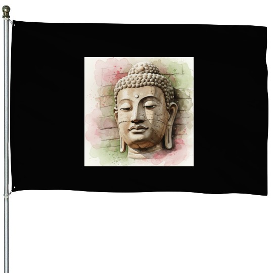 Ethereal Buddha Face Art House Flags