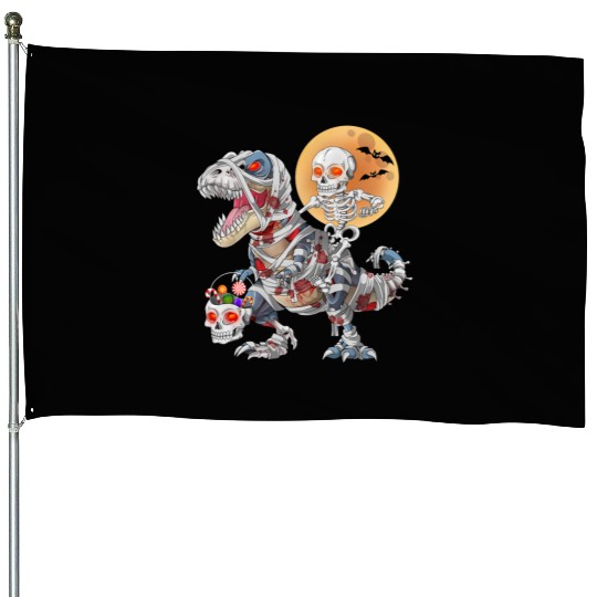Skeleton Riding Zombie Mummy Dinosaur Halloween House Flags