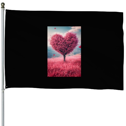 Romantic Heart Tree in Bloom House Flags