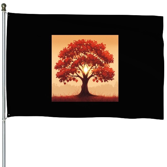Vibrant Autumn Tree Art House Flags