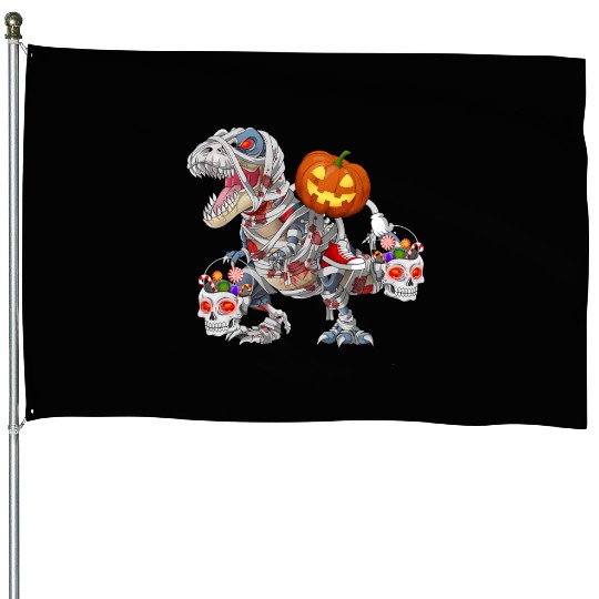 Pumpkin Riding Zombie Mummy Dinosaur Halloween House Flags