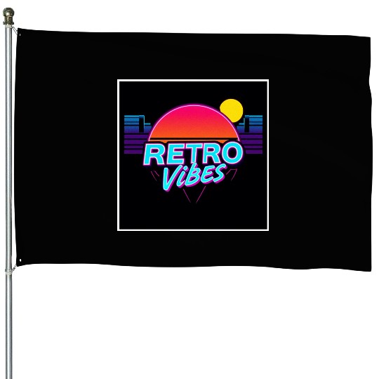Retro Vibes Sunset Neon Design House Flags